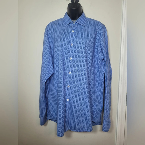 Men’s Bugatchi Uomo Blue Floral Button Down Shirt sz XL - Picture 1 of 10